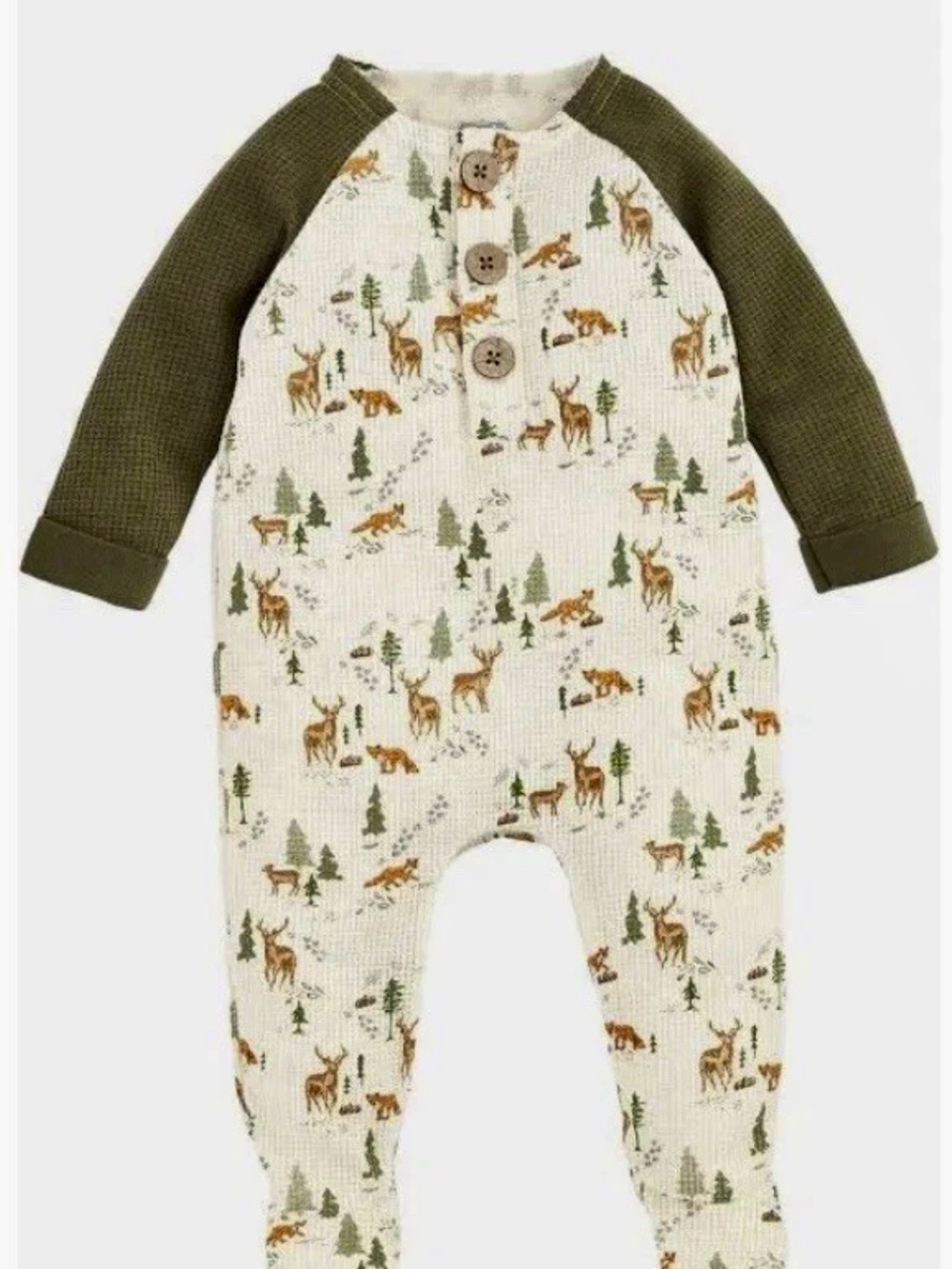 NWT Mud Pie Baby Boy Woodland Deer Print Waffle Footed Sleeper Size 3-6 Months